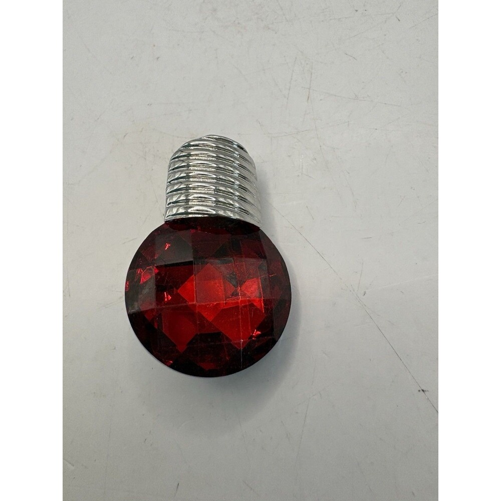 Red Faceted Glass Christmas Light Bulb Silver Cap Brooch/ Pin